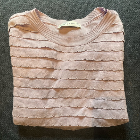 Zara Knit Lavender Purple Ruffle Short Sleeve Women’s Shirt Size Medium - Picture 2 of 8